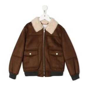 Eleventy Kids Shearling-collar aviator jacket in brown Size 4